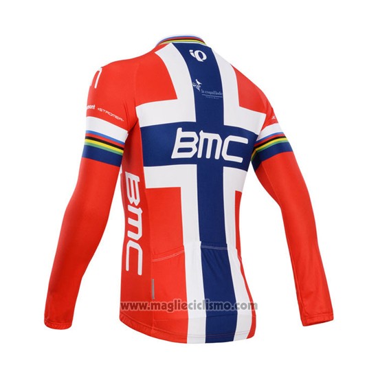 2014 Abbigliamento Ciclismo BMC Campione Norvegia Blu e Rosso Manica Lunga e Salopette